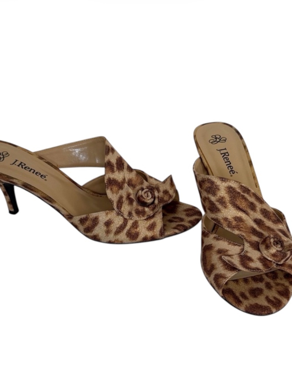 J. Renee Joslin Shimmer Leopard Rosette Slide Sandal Kitten Heel Mule 8.5 - Picture 2 of 12